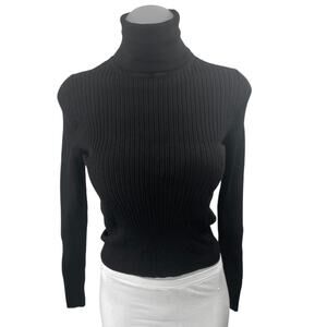 Zara Women's Black Long Sleeve Turtleneck Ribbed Knit Pullover Sweater Top M